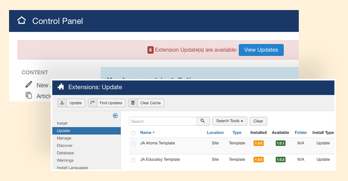 joomla template and extension update