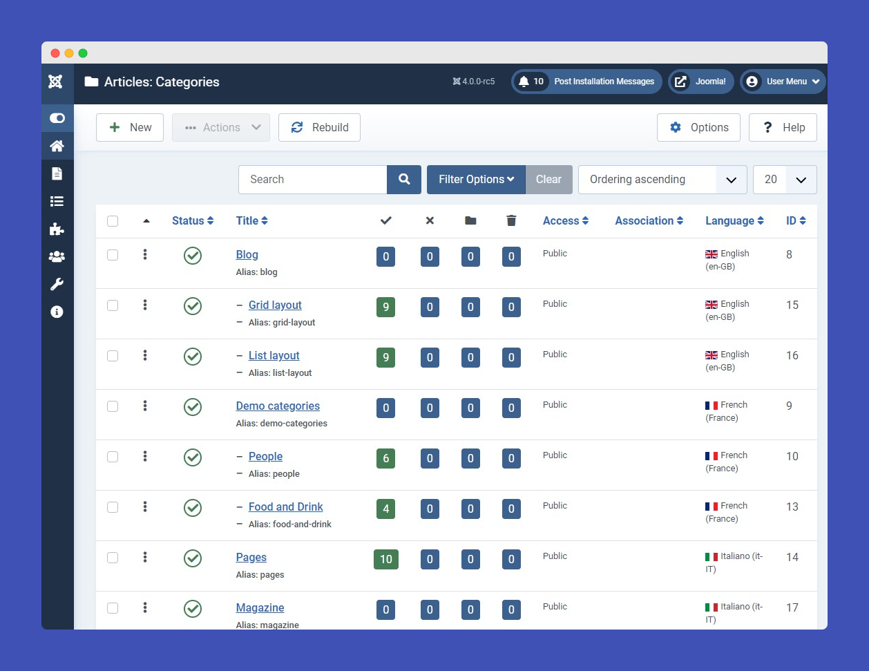 add new categories for multilingual Joomla websites