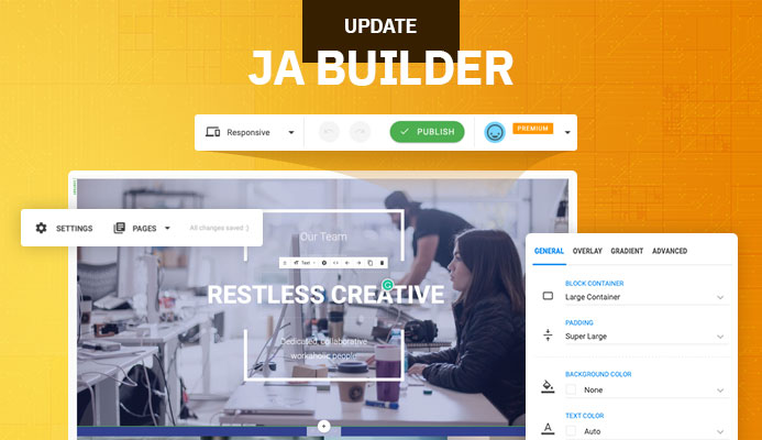 JA joomla page builder update