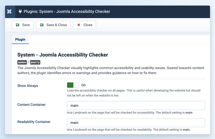 Joomla 4 accessibility checker plugin
